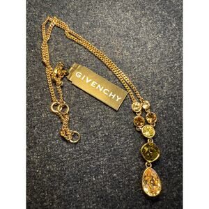 Givenchy 18in Gold Tone Crystal Drop Necklace New